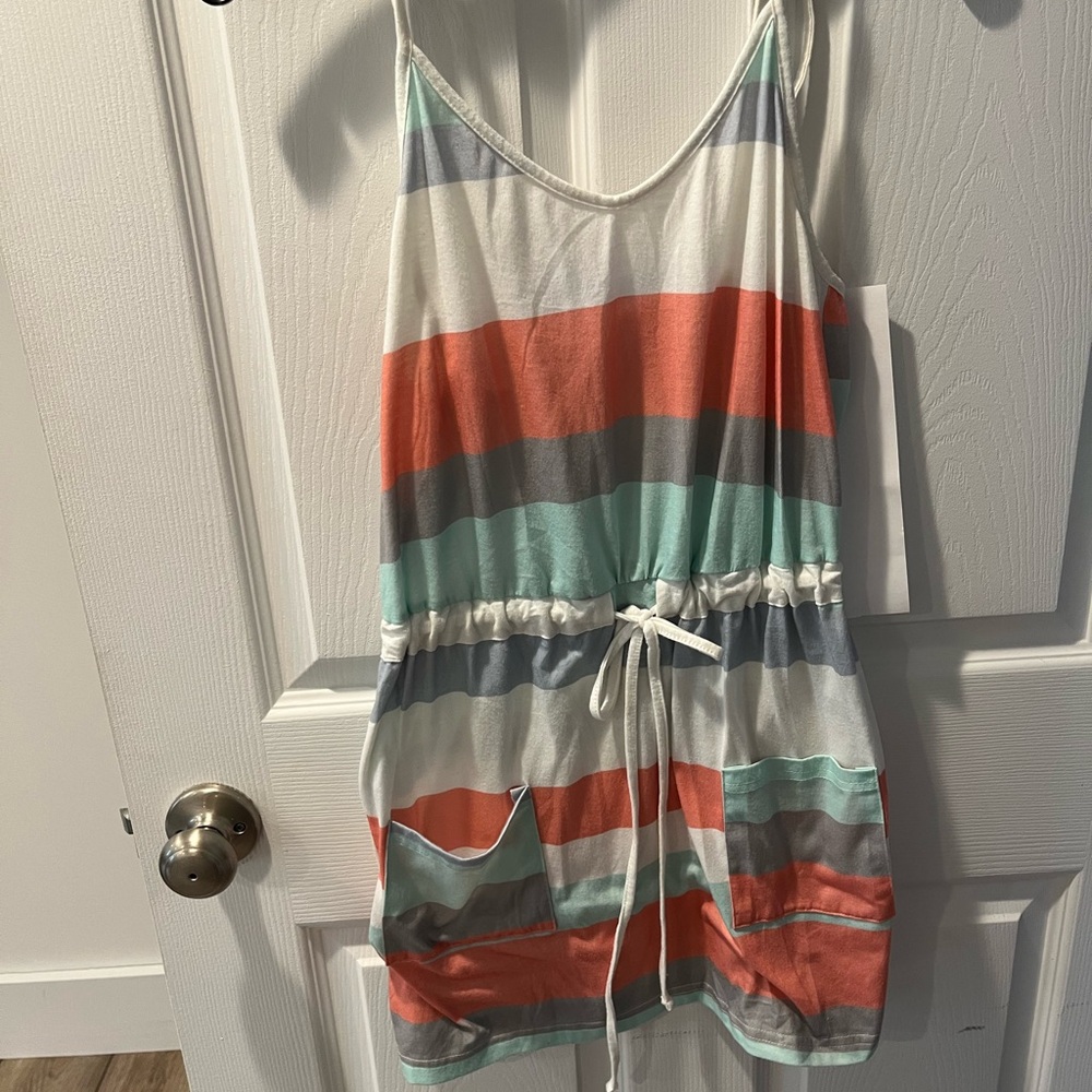 Striped Sleeveless Dress with Drawstring